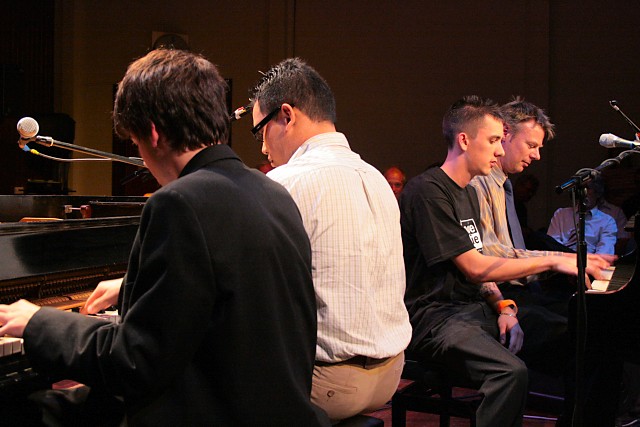 Four Pianists jamming away at the Friday Night Concert